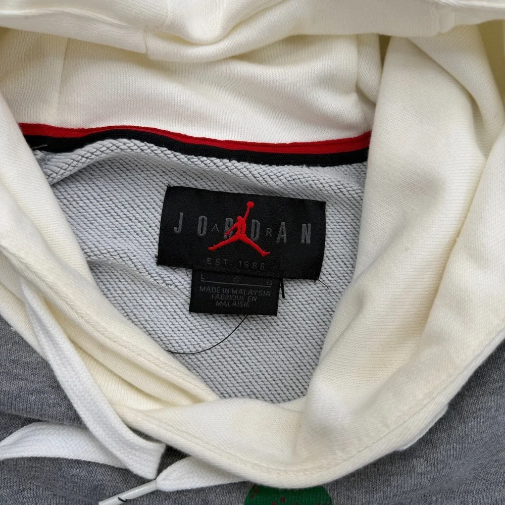 Nike Air Jordan Hoodie Mens Large Gray Jumpman Classic Spellout Logo Sweatshirt